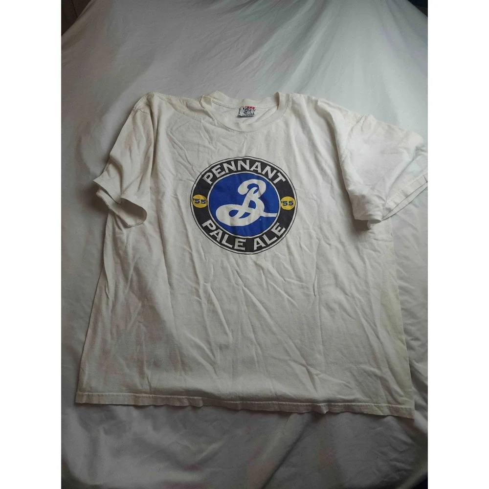 Brooklyn Brewery Shirt Mens Size 2XL White Graphic Print Pennant Ale '55‎ Casual